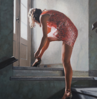 Woman buckling her shoe